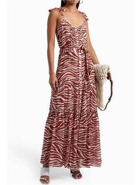 Veronica Beard Brown and White Zebra-Stripe Button Front Dress